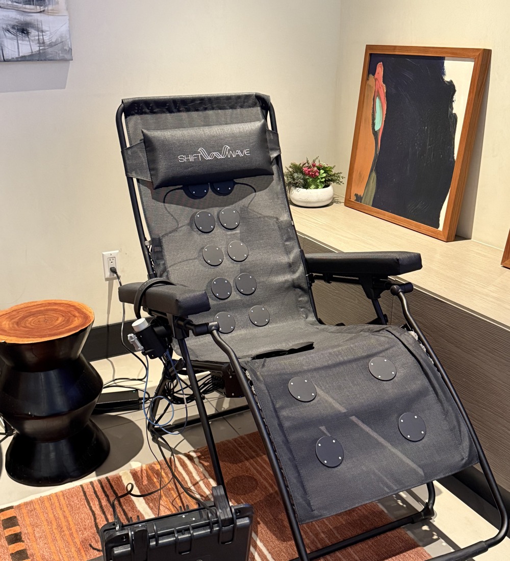 A Shiftwave recovery chair at an NYC Health Collective event