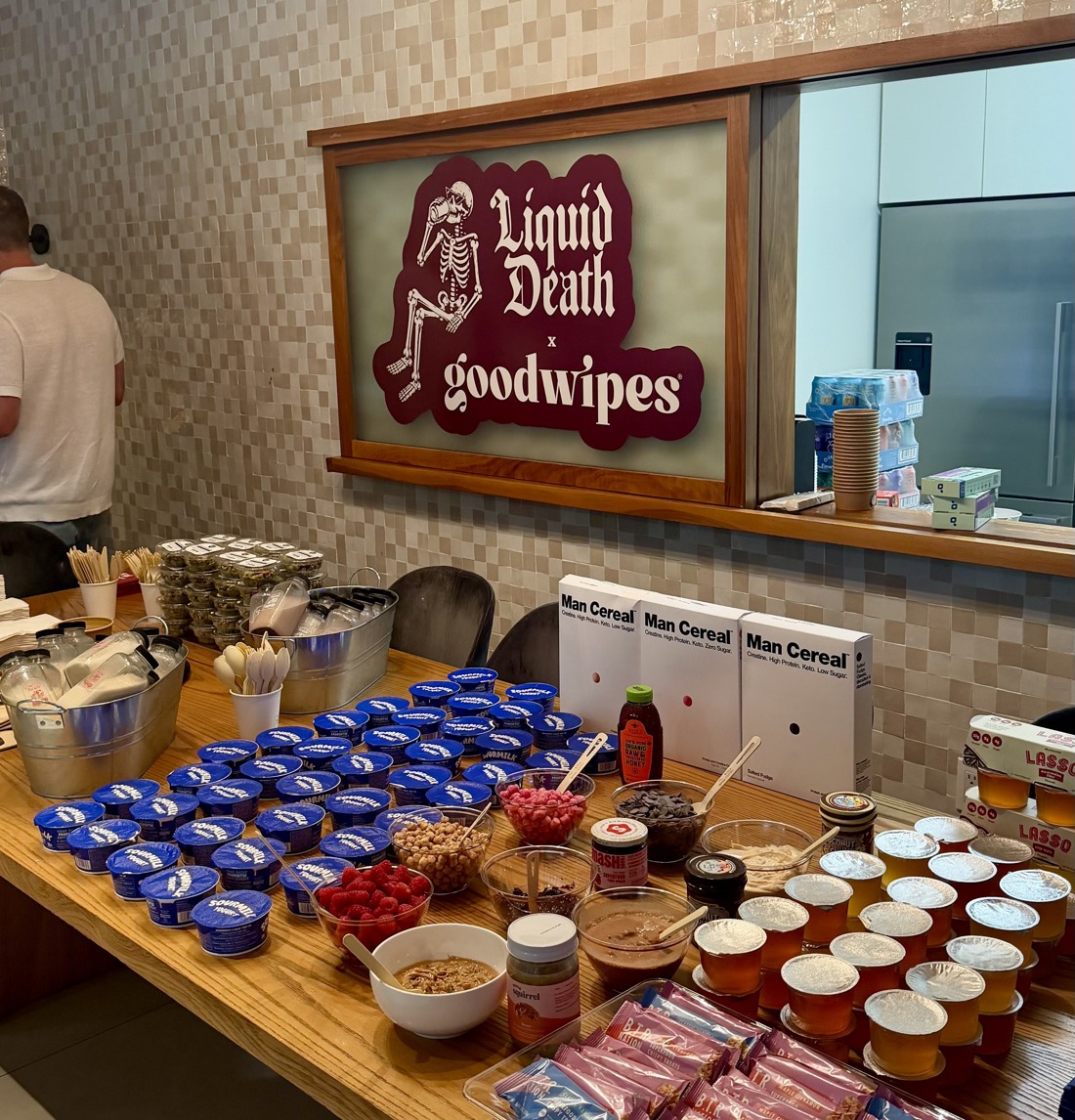The High Fiber Night product spread with the Liquid Death x Goodwipes bar